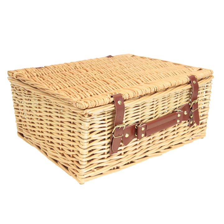 4 x Empty Natural Wicker Hamper Baskets with Lids 45x38x20cm for wholesale by Candi Gifts