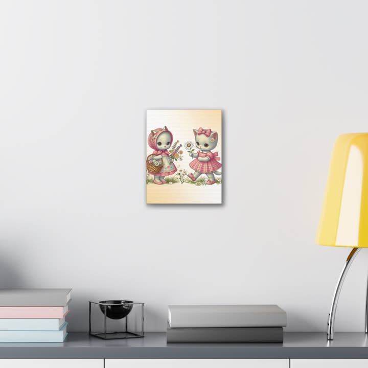 Babushka Cat - Wholesale Art Print - Vintage Cats and Daisies, Kitschy Cat Canvas Wall Art