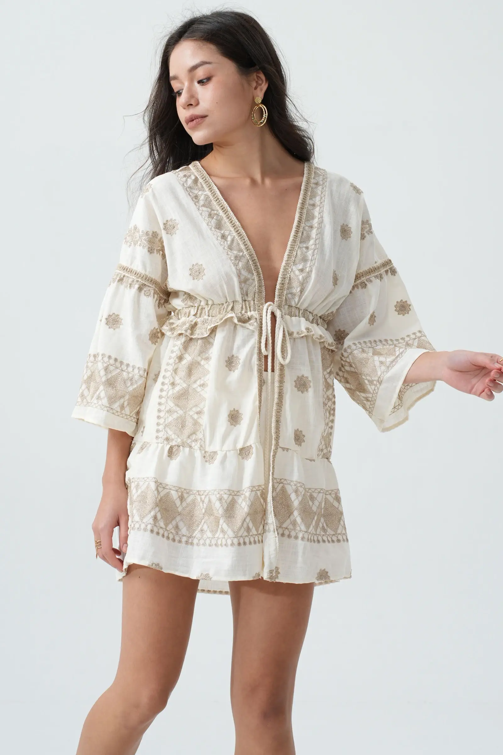 PHANIE MODE – Kimono - Mulher por atacado – Kimono fluido bordado étnico Pan-5101