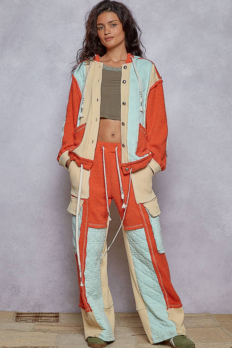 Pol Clothing - Wholesale Shirt Jacket/Shacket - Women's - Cut Sew Multi Fabric Quilted Thermal Hoodie Jacket SALE23