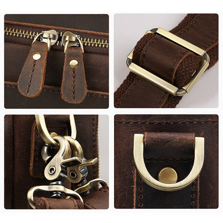 Marrón oscuro Maletín de piel Crazy Horse, bandolera de piel de alta calidad, grande, para hombre de venta al por mayor en Faire10