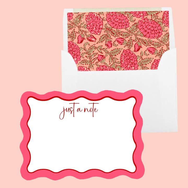 Pink & Red Floral Block Print Custom Stationery Card Set for wholesale by Design Carolinas