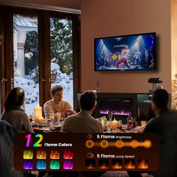 80 Inch TV Stand Electric Fireplace With LED Lighting Black for wholesale on Faire6