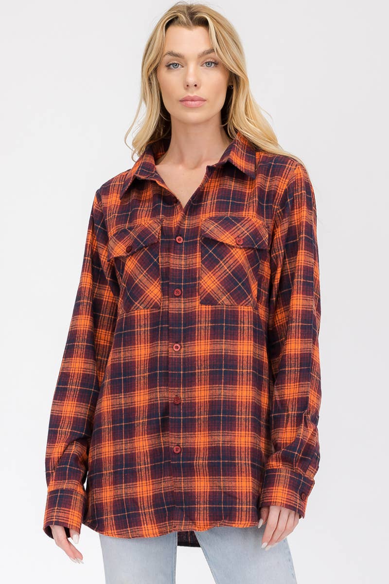 WEIV - Wholesale Button Down Shirt - Women's - FL102 Womens Boyfriend Flannel Checkered Plaid Long Sleeve7