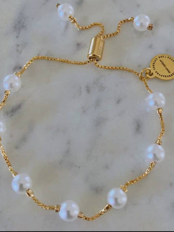 Pearl Drop Box Chain Bracelet for wholesale by Wake Up & Glow