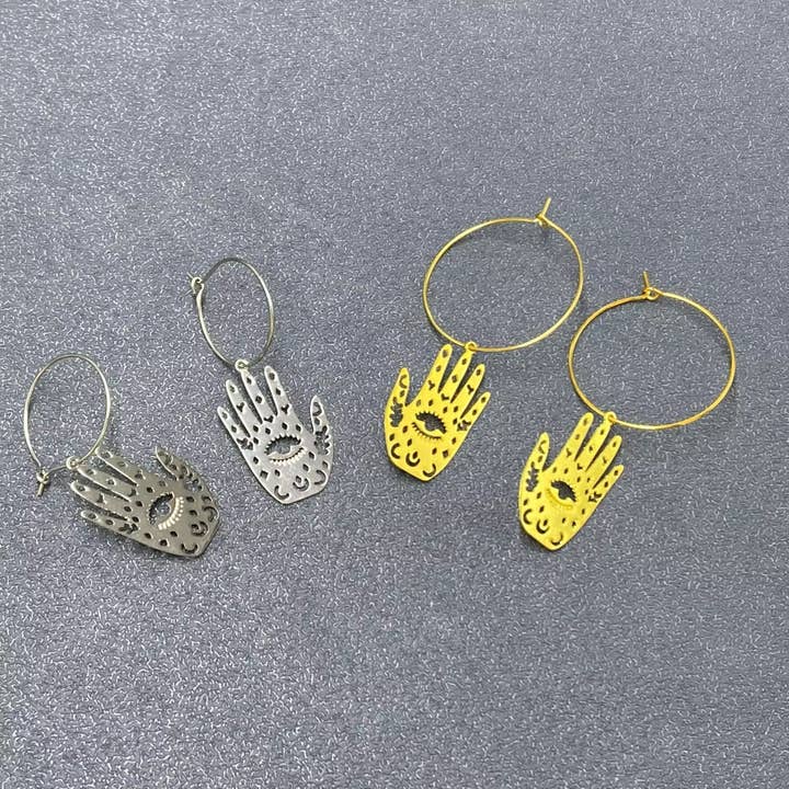 Mio Queena - Vendita all'ingrosso Orecchini a cerchio - Orecchini a cerchio con ciondolo Mano di Fatima Hamsa