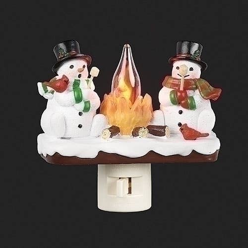 Roman - Wholesale Night Light - Snowmen by Campfire Swivel Night Light with Flickering Bulb