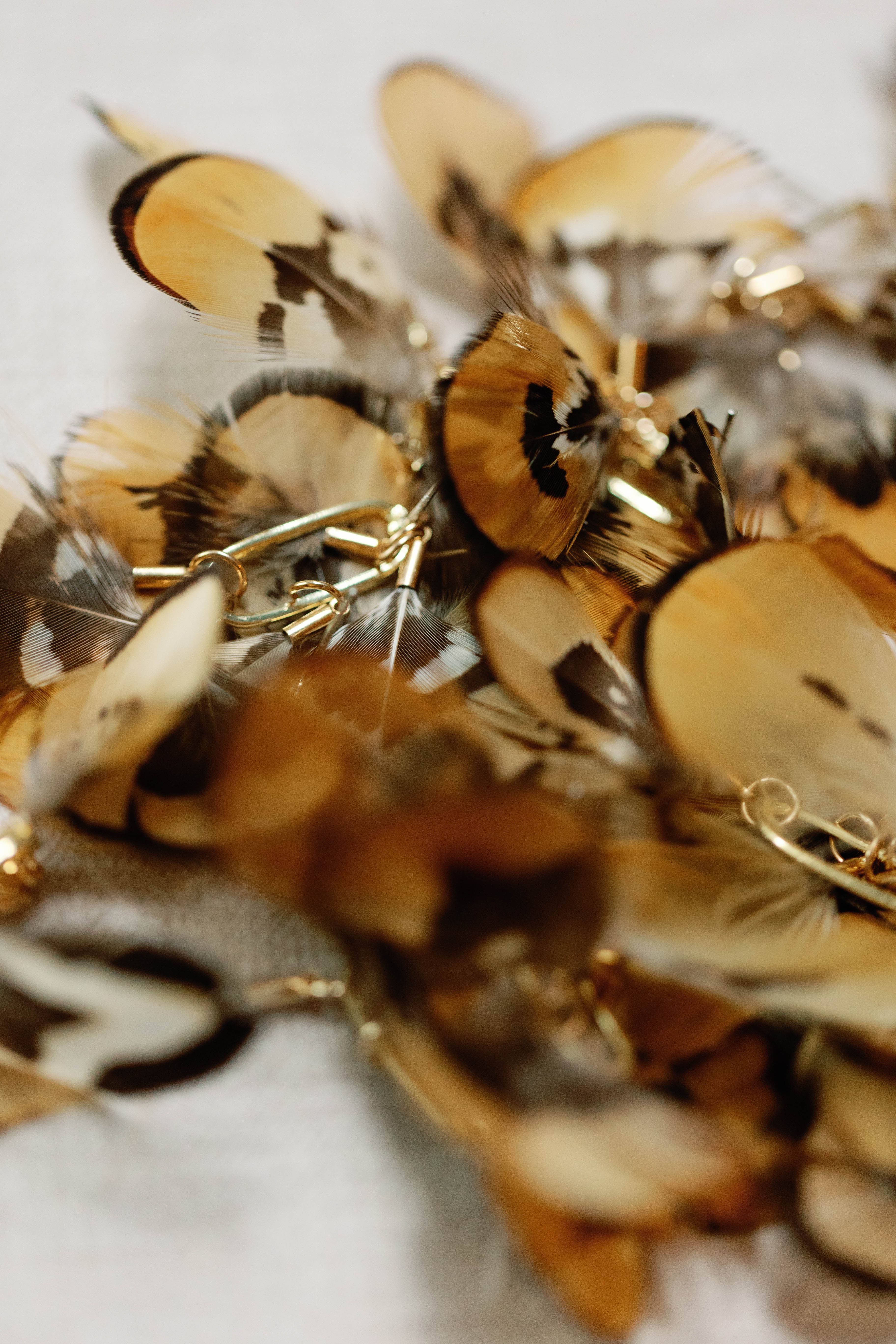 Wholesale Quail Feather Statement Tassel Earrings for your store Faire