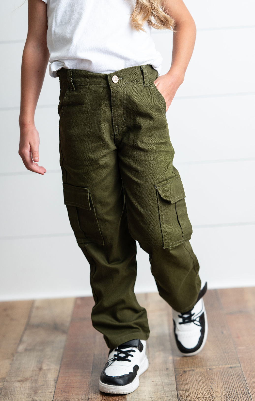Oopsie Daisy - Wholesale Pants - Kids - Kids Olive Green Denim Cargo Pants With Pockets2