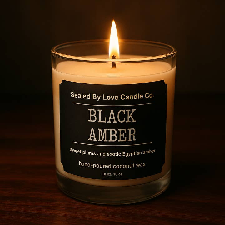 Black Amber Candle for wholesale by Sealed By Love Candle Co.