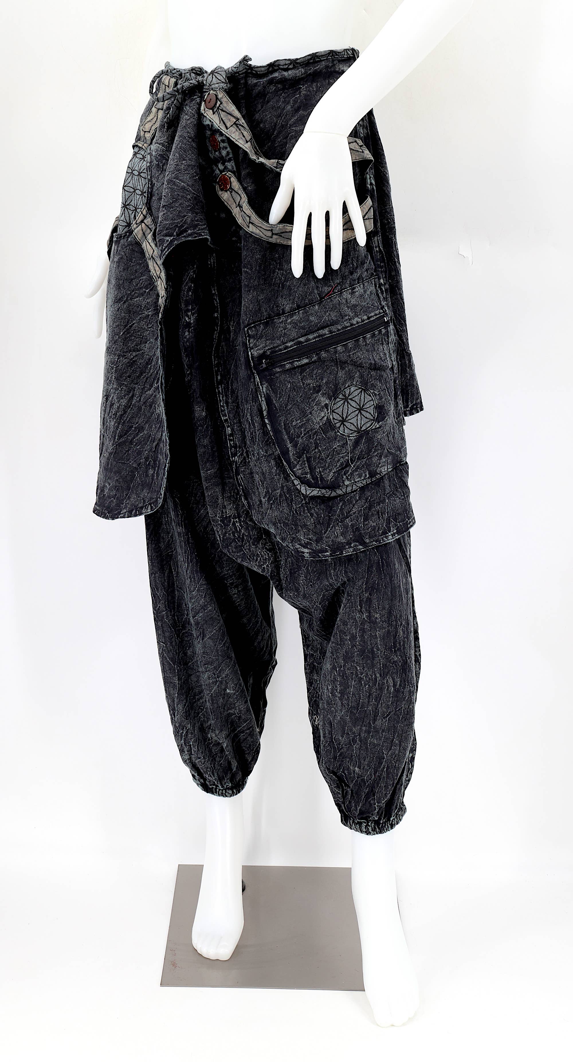 Himalaya Handmade – wholesale Byxor - Dam – Handgjorda bohemiska hippie haremsbyxor i bomull med blekt färgmönster Flower of Life7