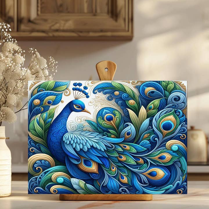 Peacock Green and Blue Tempered Glass Kitchen Cutting Board for wholesale by AvaryMaeInspirations