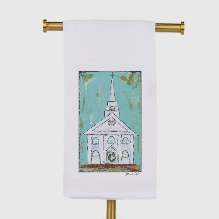 Church Tea Towel for wholesale by Carmen Brunson Designs