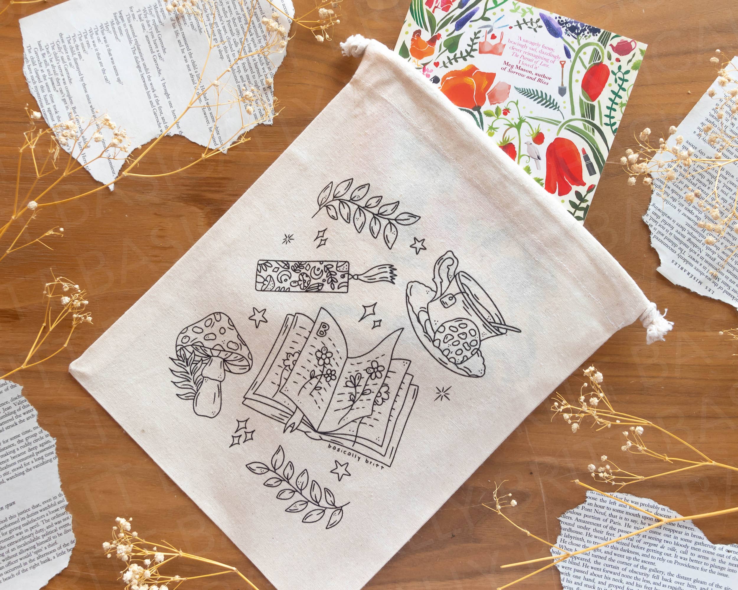 Basically Britt - Vendita all'ingrosso Reggilibro - Copri libri in cotone 100% con coulisse - design Boeketachtige Krabbels1