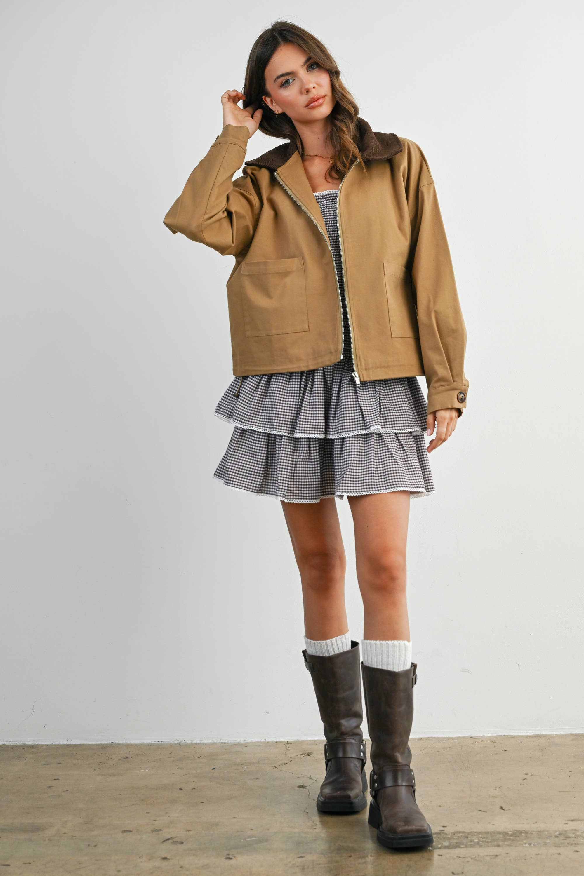 BUTTERMELON - Wholesale Jacket - Women's - Collared Zip-Up Drawstring Jacket - BMJ782527