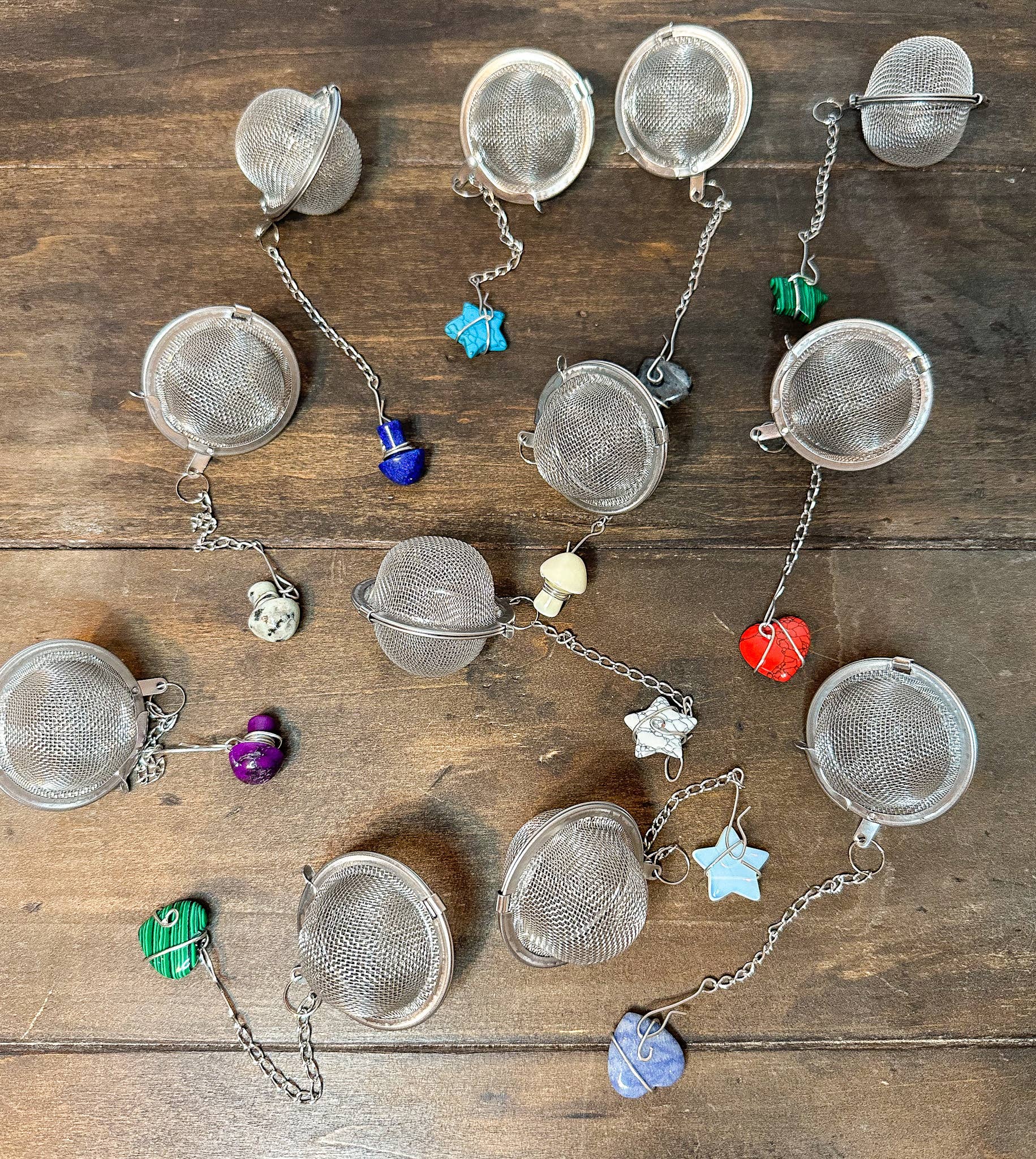 Herbal Rose Apothecary – wholesale Tepåsar – Teboll i rostfritt stål med infuser och ädelstensvikt, 5 cm8