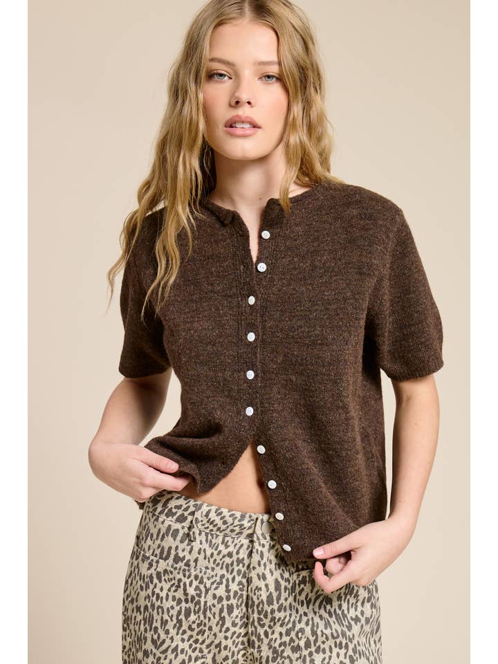 Mimosa - Wholesale Cardigan - Women's - Short Sleeve Button Down Cardigan Top4