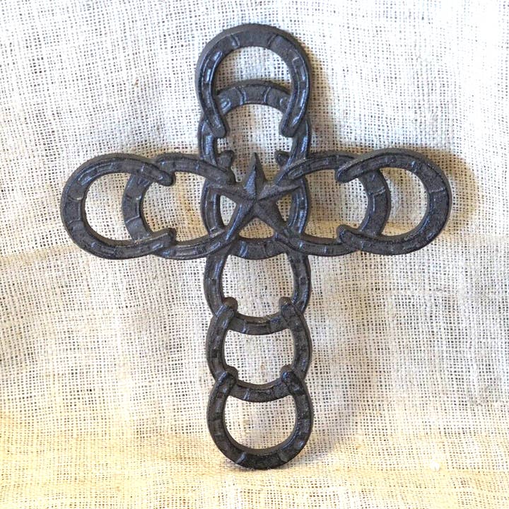 CAST IRON HORSESHOES AND STAR WALL CROSS for wholesale by Midwest Craft House