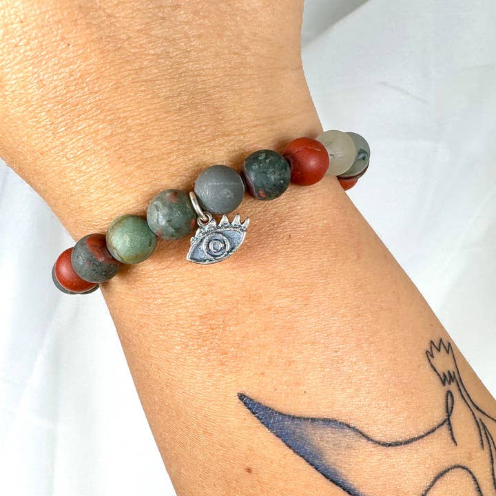 Atelier Ayana – Großhandel Perlenarmband – Mana - Elastische Armbänder mit Heliotrop in Sterlingsilber4