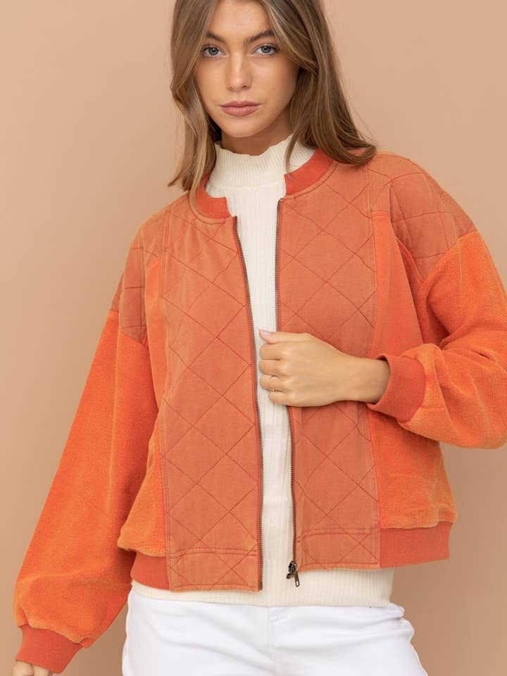 22360J - Quilted Fleece Mix Oversized Zip Up Jacket for wholesale by Blue B