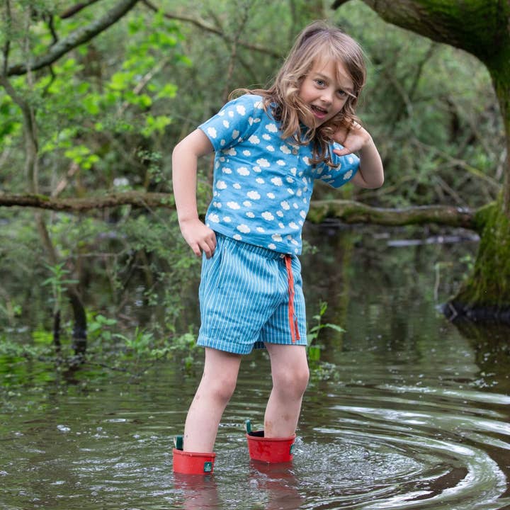 Blue Clouds Loose Fit Short Sleeve Henley Top for wholesale by Little Green Radicals