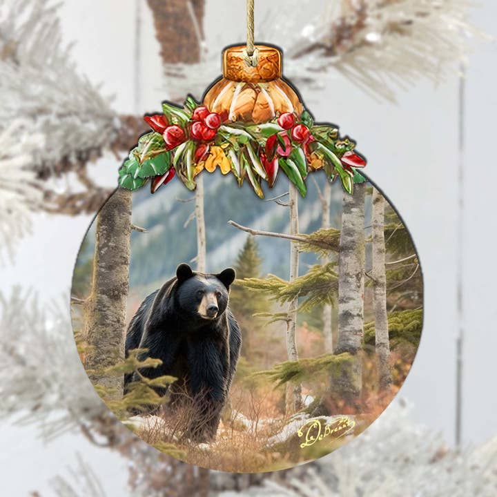 Designocracy – Ornamento por atacado – Ornamentos de madeira Black Bear Harmony Alaska por G.Debrekht1
