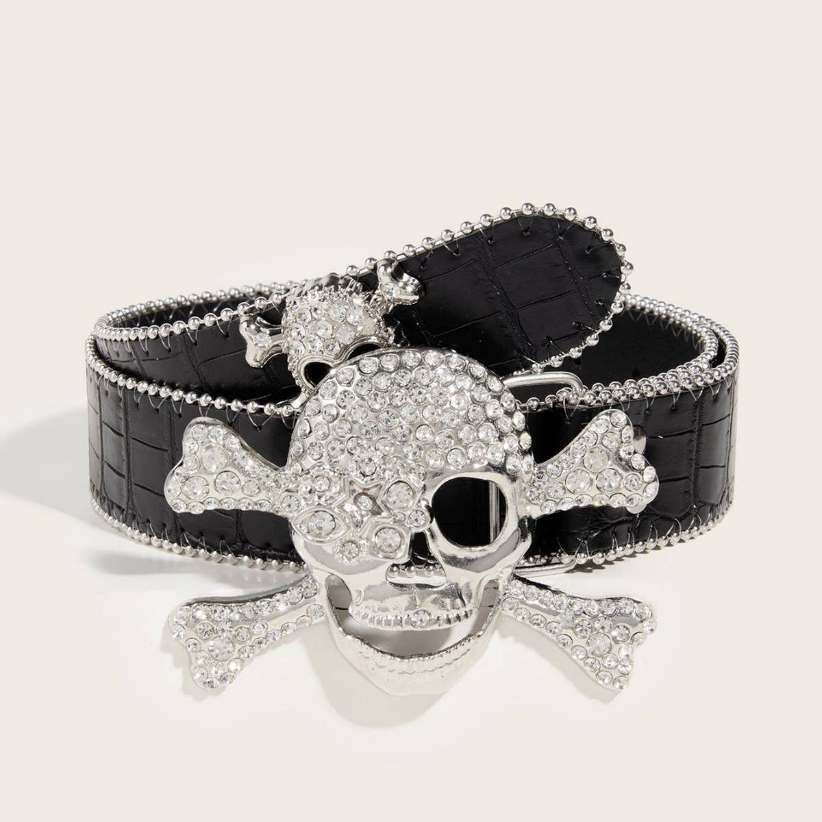 Black CASUAL PUNK STYLE SKULL BELT_CWABE0284 for wholesale on Faire1