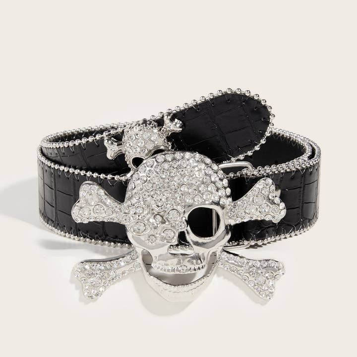Black CASUAL PUNK STYLE SKULL BELT_CWABE0284 for wholesale on Faire1