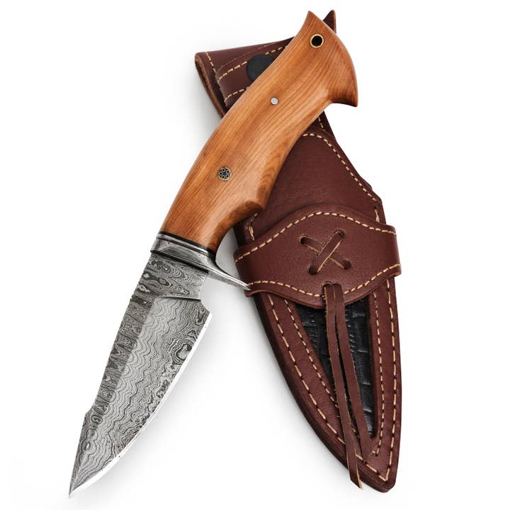 Predator Hunter Damascus Knife Olive Handle for wholesale by BigCat Knives