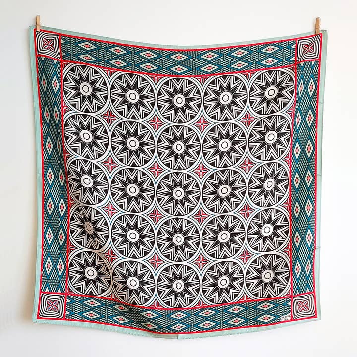 Deseta Design - Wholesale Scarf - Women's - Geometric Mesob African Basket Pattern Silk Scarf1