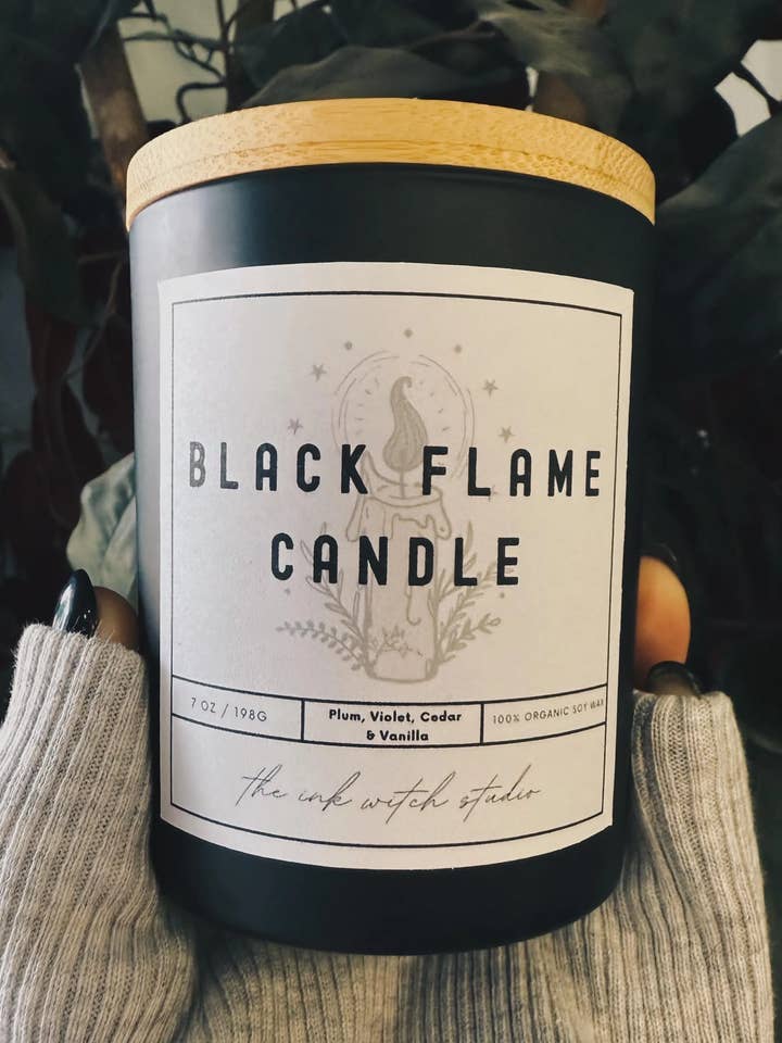 Black Flame Organic Soy Candle for wholesale by Ink Witch Studio