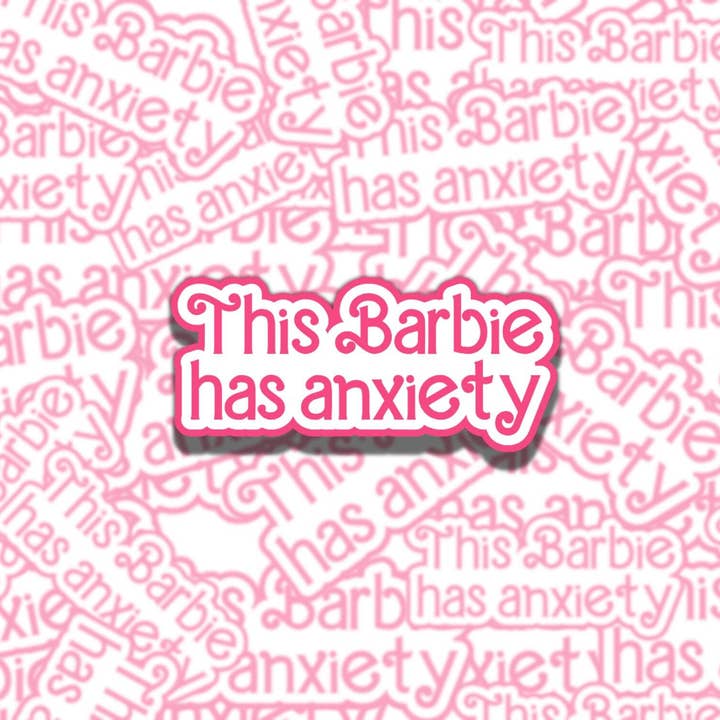 Anxiety Doll Pink Vinyl Sticker for Laptop & Bottle for wholesale by Sticky Sadness Designs