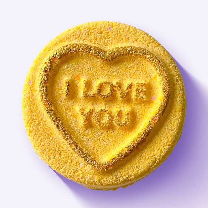 Yellow Candy Heart Bath Bomb for wholesale by Bathe Enchanted