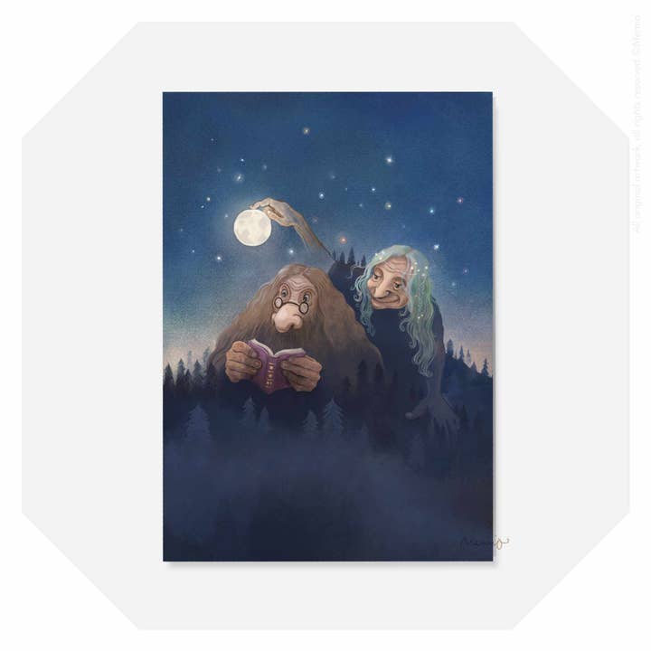 Memio Illustrated Designs - Wholesale Everyday Greeting Card - A6 Moonlit Lore Trolls Card + gold envelope 1