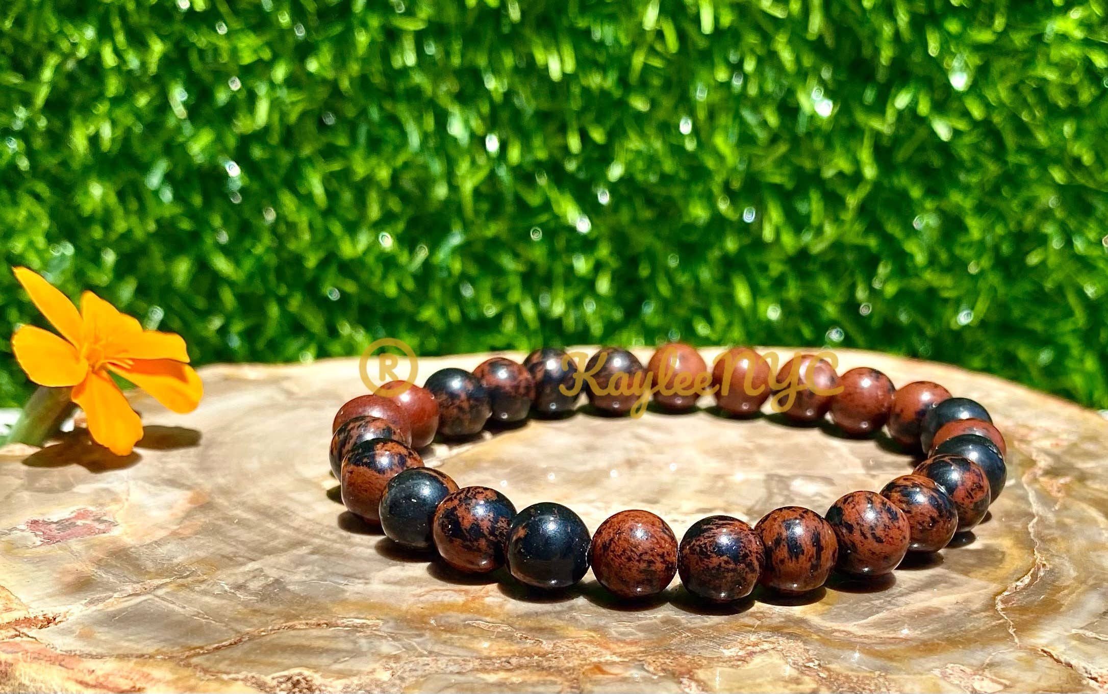 KayleeNYC - Wholesale Beaded Bracelet - Natural Mahogany Obsidian 8mm 7.5” Crystal H2
