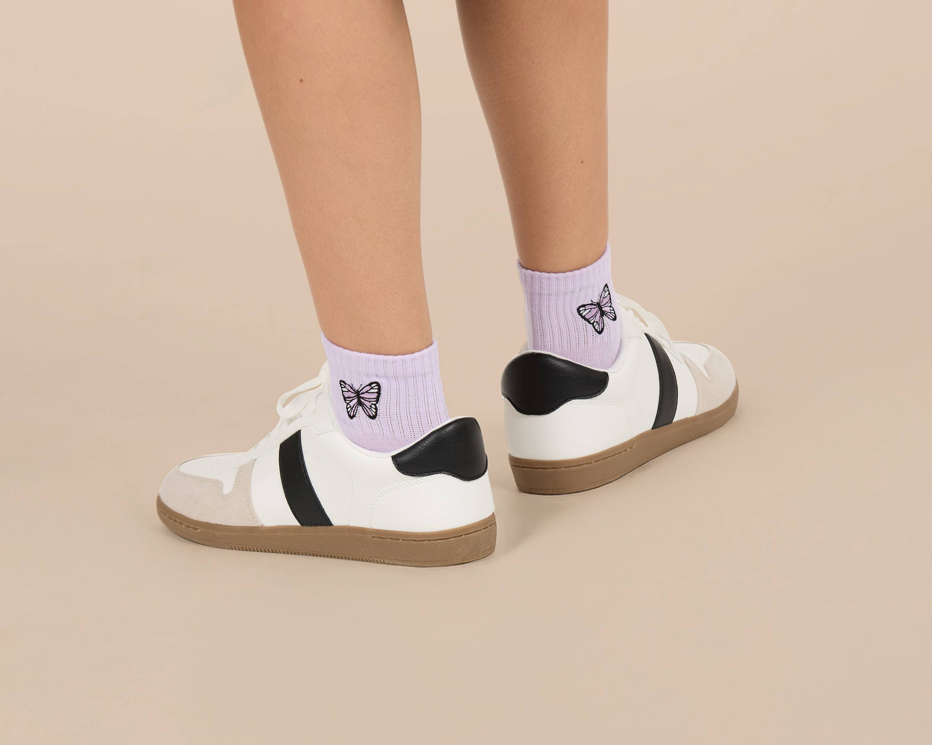 Lavender Butterfly Embroidery Athletic Quarter Sock for wholesale on Faire3