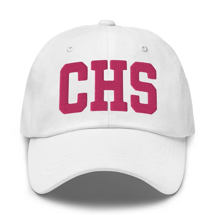 Casquette de papa brodée avec le code aéroport CHS Caroline du Sud Charleston SC Lettre universitaire | Fil rose flamant pour la vente par CRE PYT