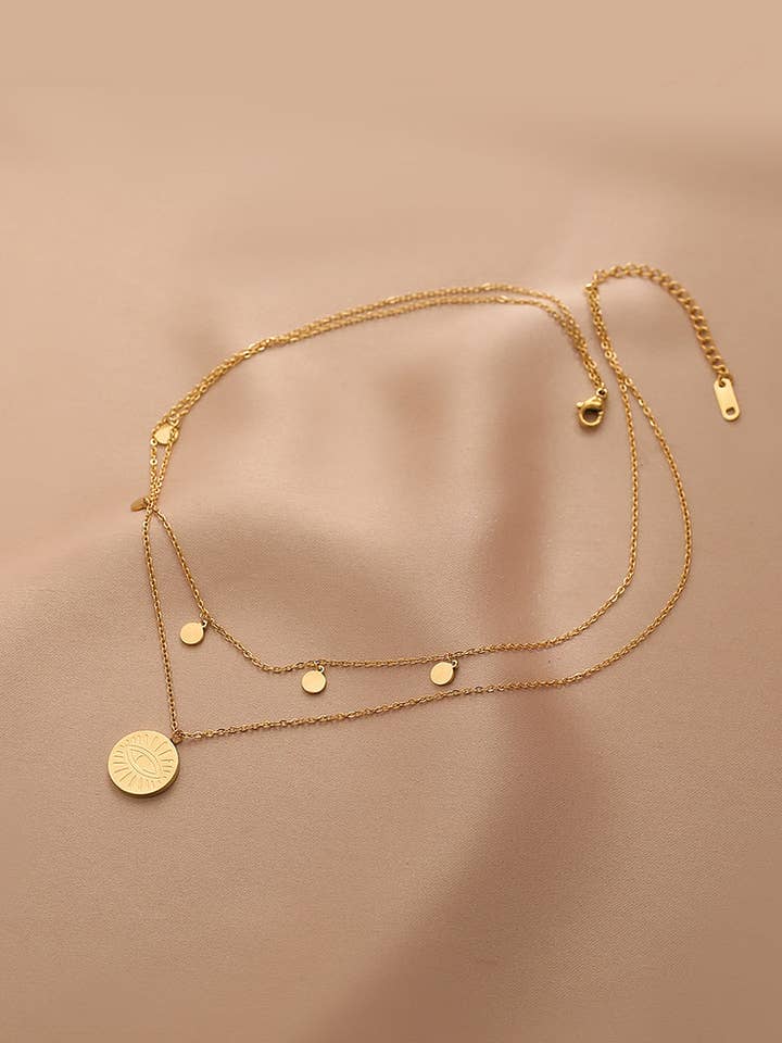 Ladies Multi Layer Coin and Eyes Pendant NecklaceSKAJ032 for wholesale by Sweetkama