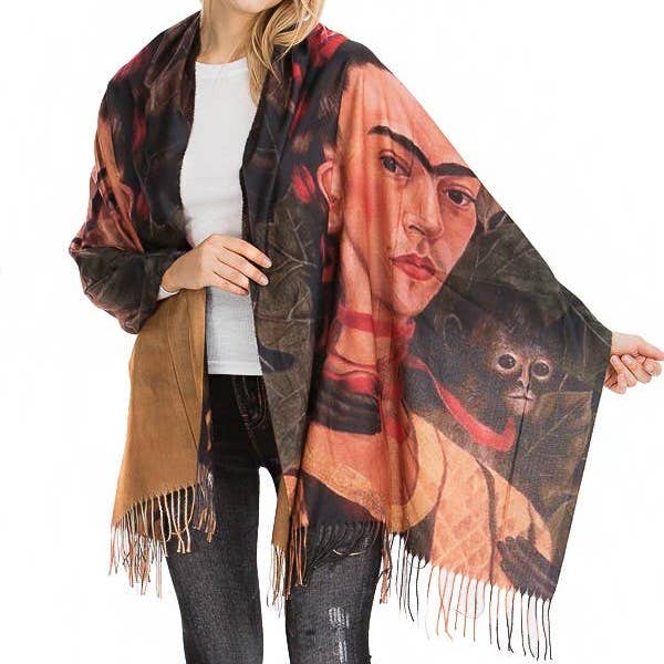 AS SHOWN Frida Kahlo Self Portrait Shawls for wholesale on Faire