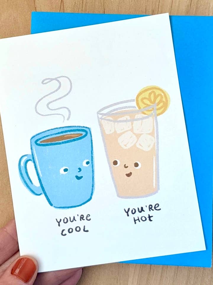 Flirty Cups - greeting card - blank inside - love - wedding for wholesale by Stephanie Brachmann Studios (formerly Rhino Sky Creations)