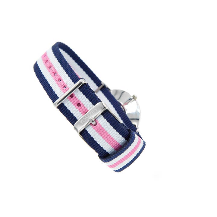 Rosa, blanco y negro Reloj con Correa de Nylon a Rayas Rosa Preppy/Azul Marino de venta al por mayor en Faire