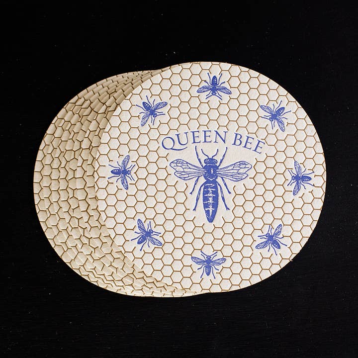 Queen Bee Coasters for wholesale by Ancesserie Letterpress