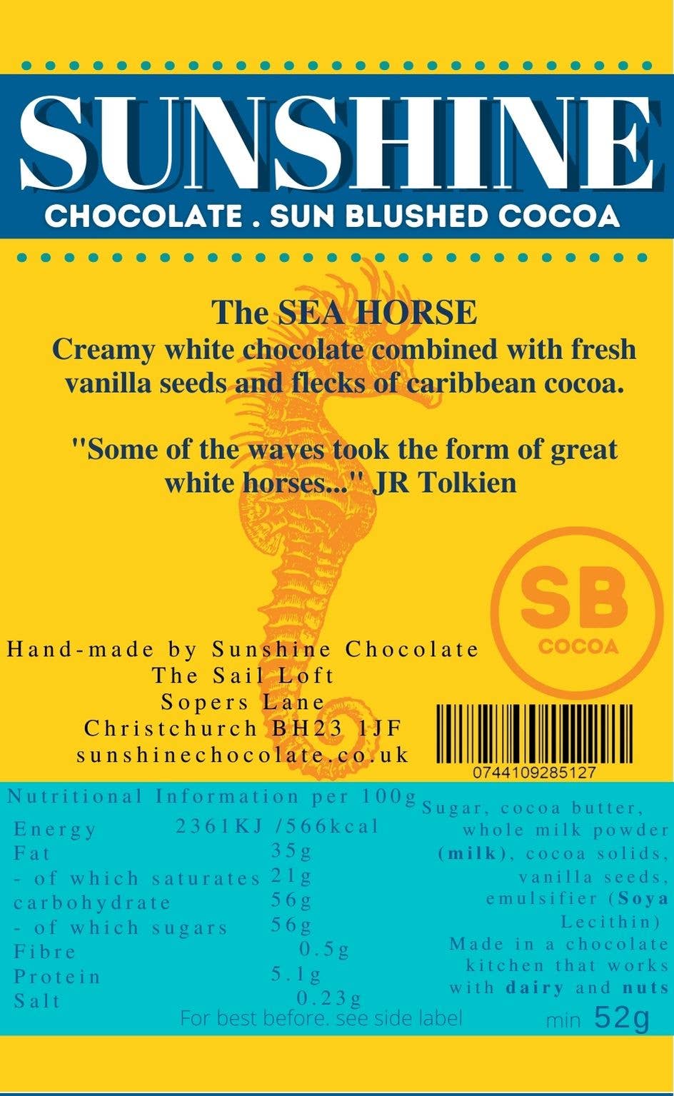 Dorset Chocolate – wholesale Chocolate bar – Sunshine Chocolate The Seahorse - white melt bar1