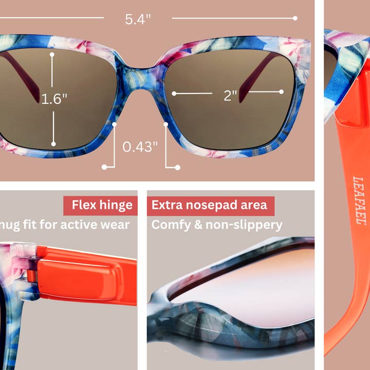 Leafael LLC - Wholesale Sunglasses - Women's - Sunglasses Womens Trendy Retro Purple Floral Design | Polarized UV Protection | Square Cat Eye Frame | Casual & Active17