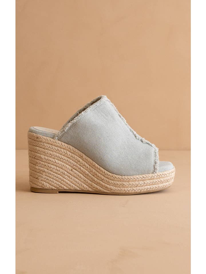 The Verona | Denim Frayed Denim Espadrille Wedge for wholesale on Faire