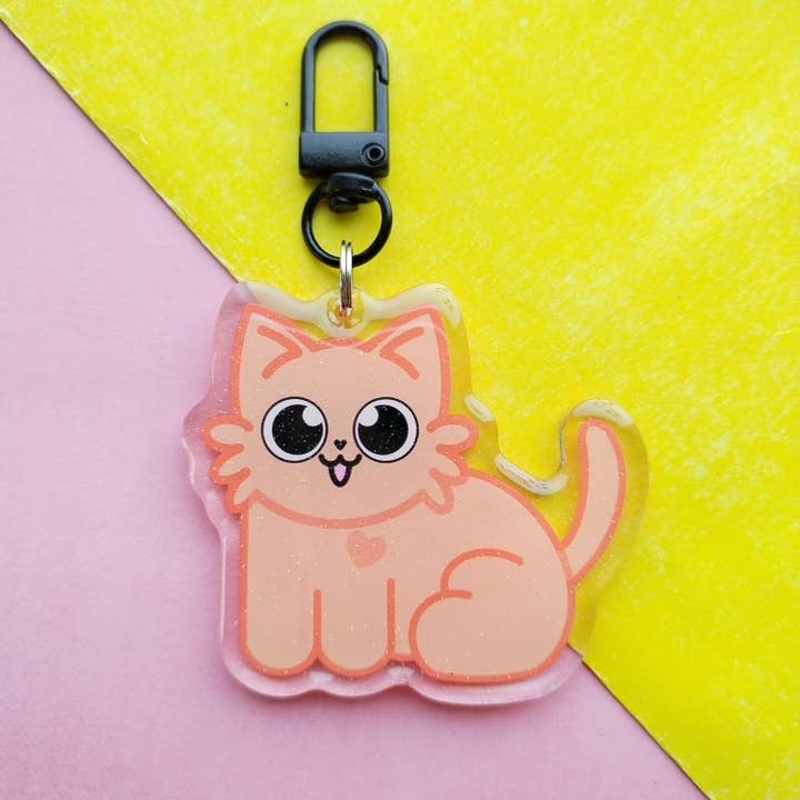 Keychain Acrylic Glitter Epoxy - cute cat - orange no stripe for wholesale by kristykatko