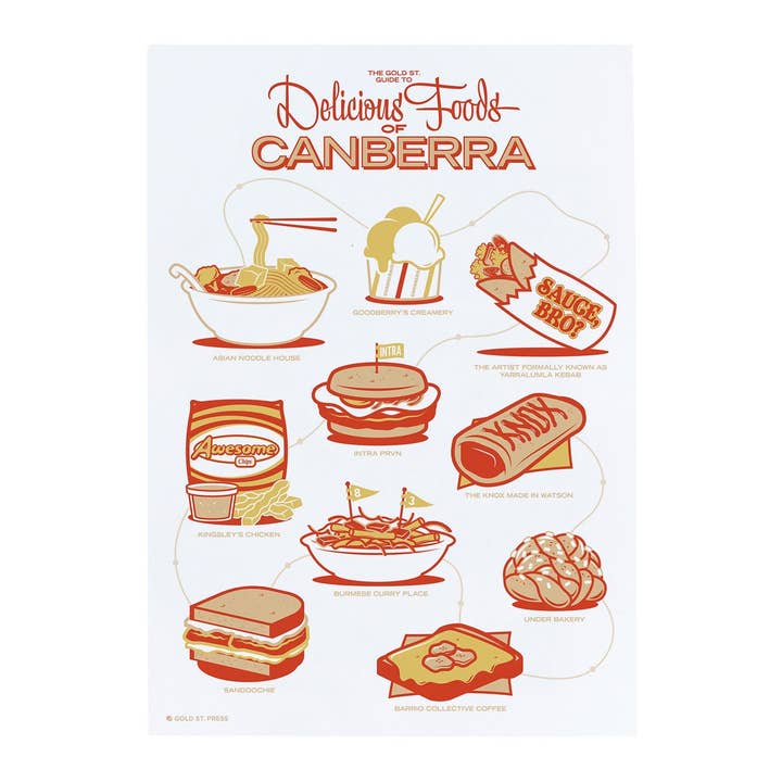 Delicious Foods of Canberra Art Print for wholesale by Gold St. Press
