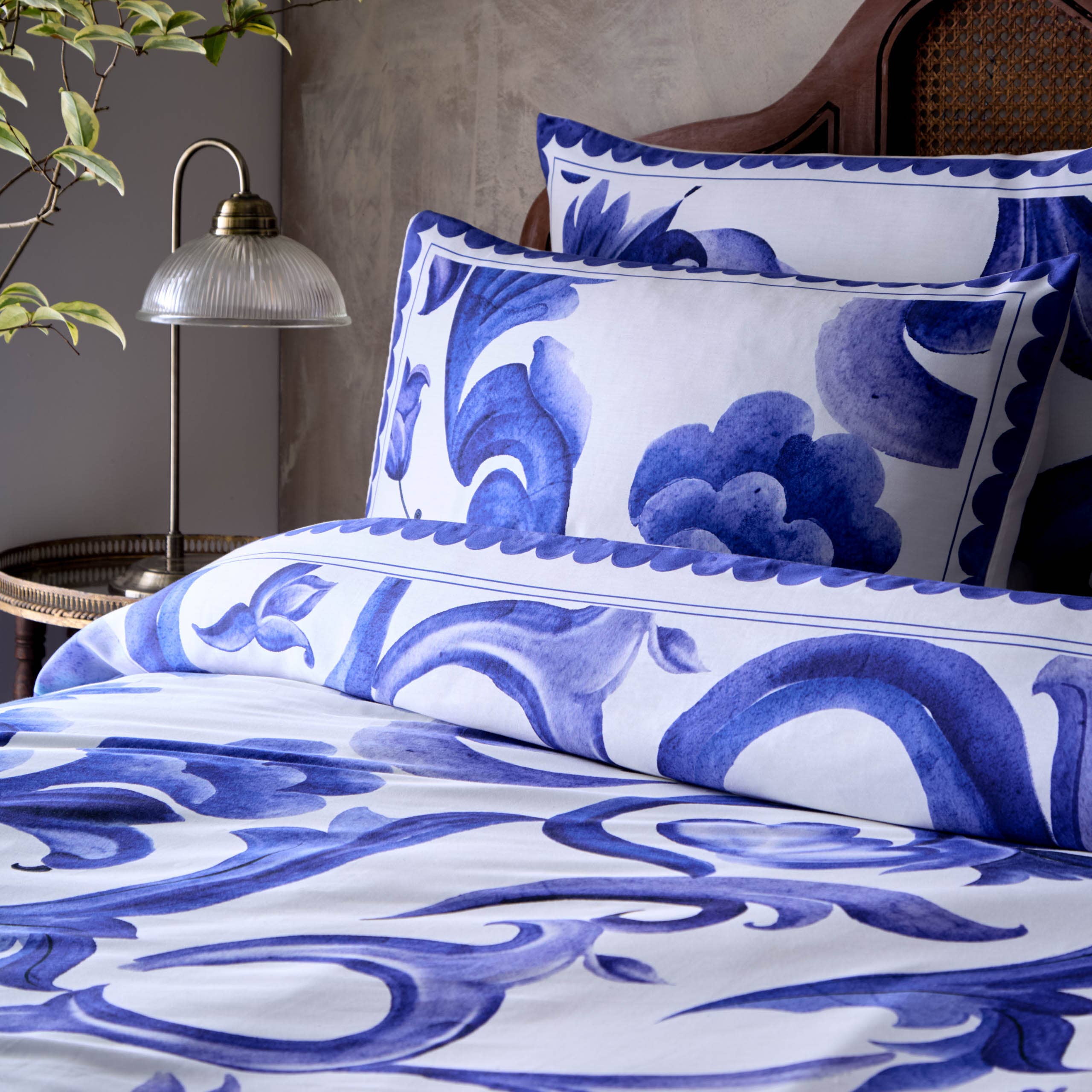 Azzurro Printed Cotton Pillowcase Pair Blue for wholesale on Faire0