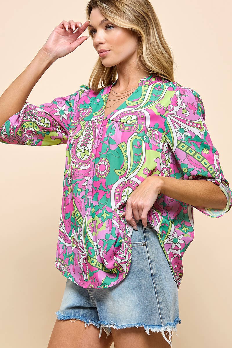 Multi Top décontracté à imprimé bohème coloré en vente sur Faire9