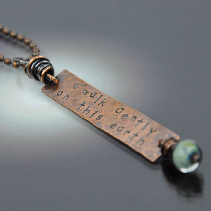 "WALK GENTLY ON THIS EARTH" Necklace - Handmade Glass for wholesale by CB&CO